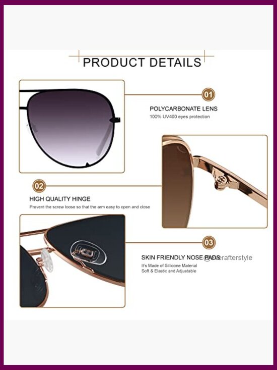 Oversized Aviator Sunglasses UV400 Protection Metal Frame main image 6